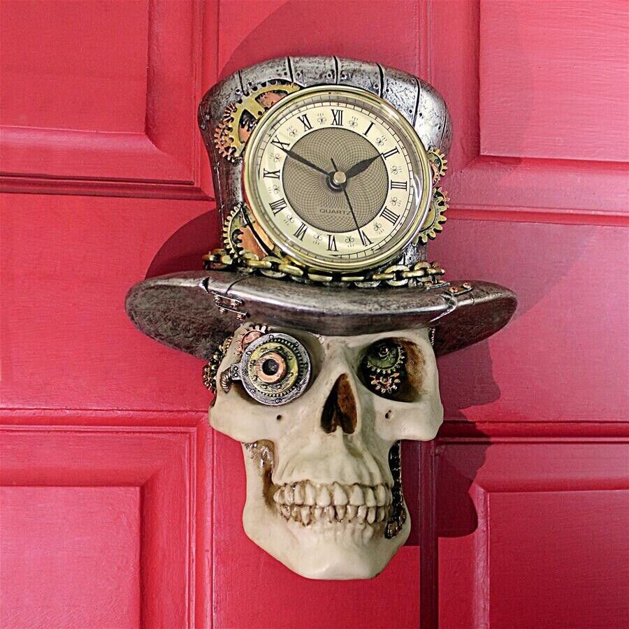 Victorian Style Industrial Steampunk Skull of the Mad Hatter Quartz Wall Clock