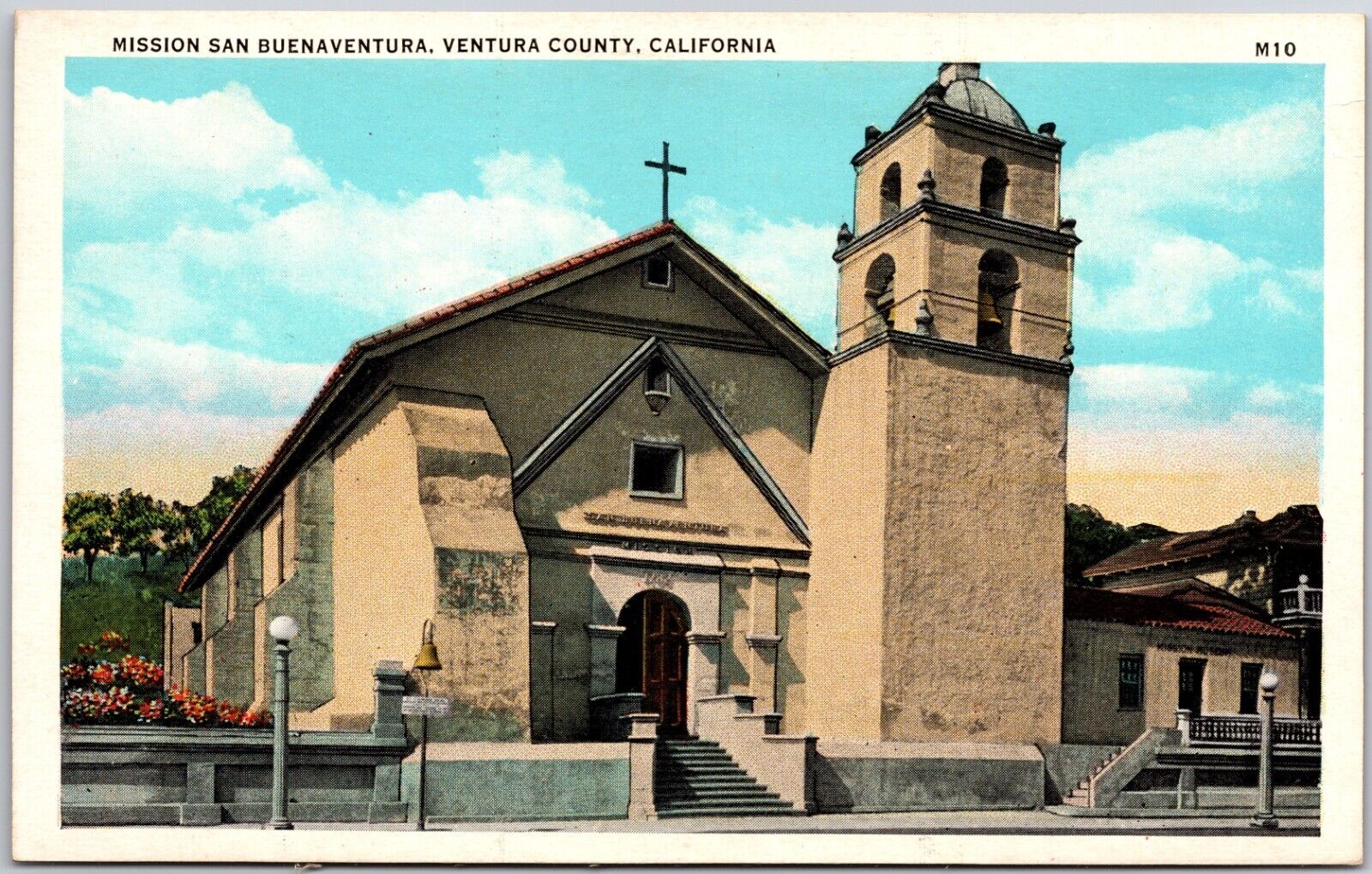 Ventura County California Mission San Buena Ventura WB Postcard 