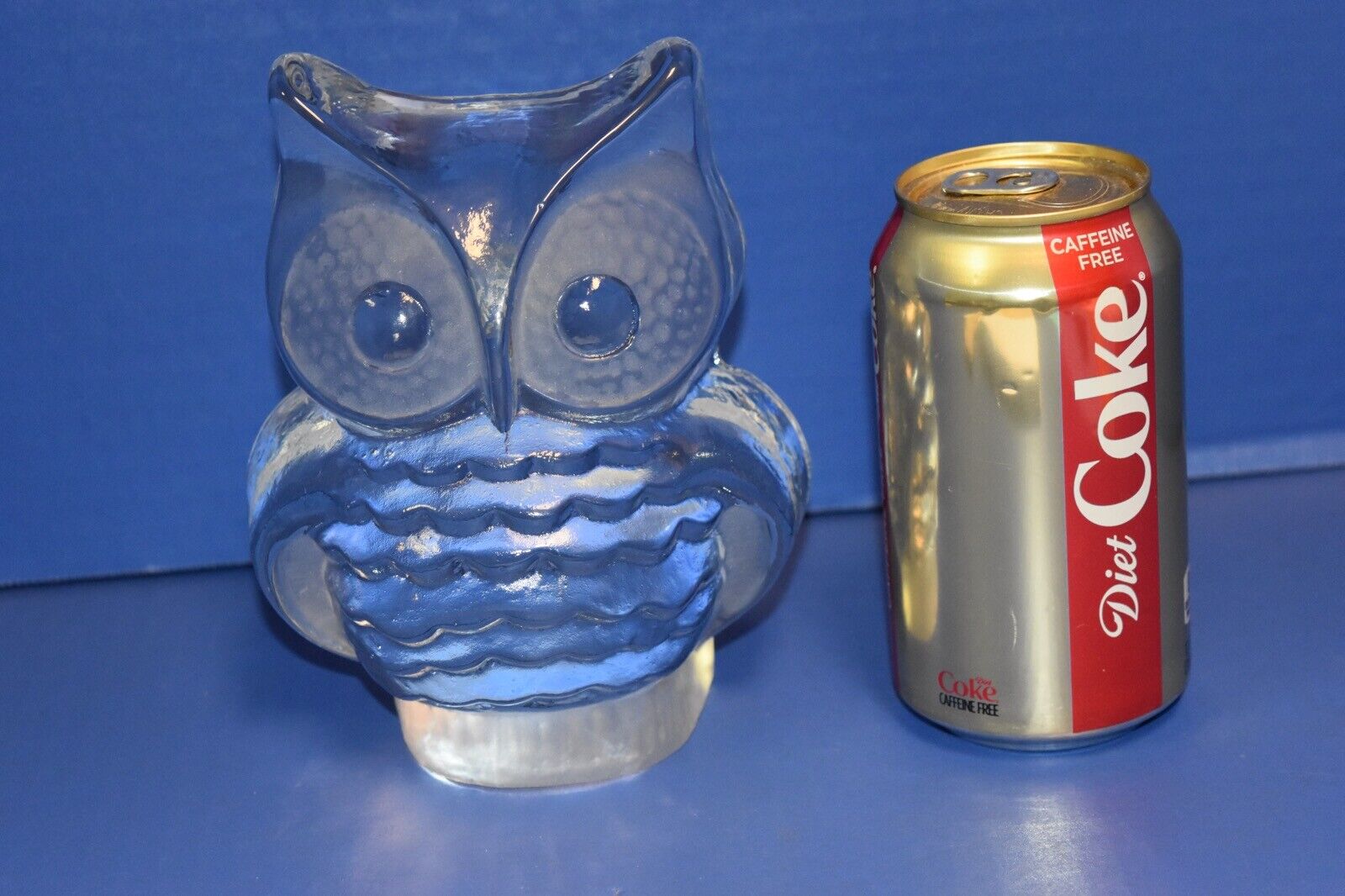 Vintage Large 6” Viking Glass Owl Paperweight Figurine Crystal Clear w/Sticker 