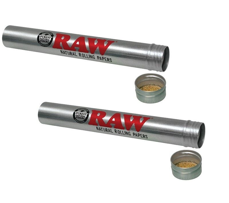 2X - RAW® Rolling Papers METAL KING SIZE CONE STORAGE TUBES AirTight Screw Top