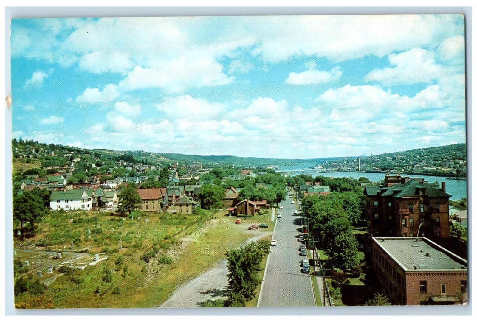 c1960\'s Water Street & Portage Lake From St. Joseph Hospital Hancock MI Postcard