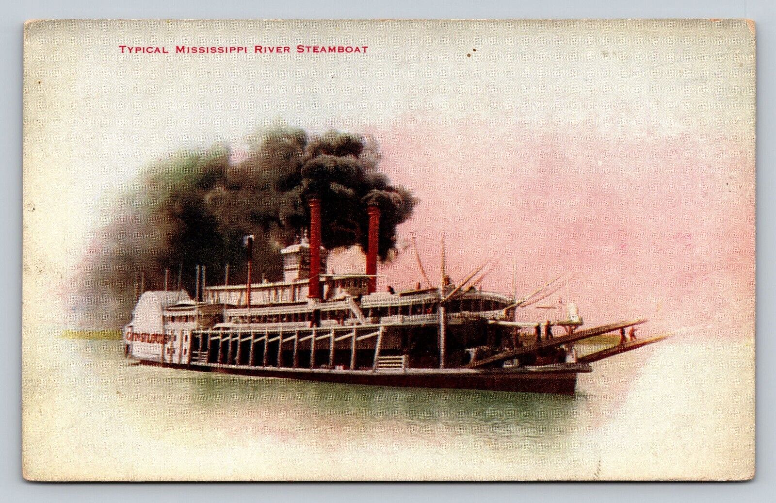Antique Postcard Ephemera Mississippi River Steamboat Old St Louis Passengers
