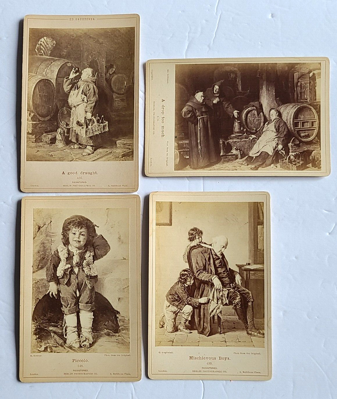 Antique Lot of 4 German Painting by Ed. Grutzner, H. Richte Cabinet Card photos