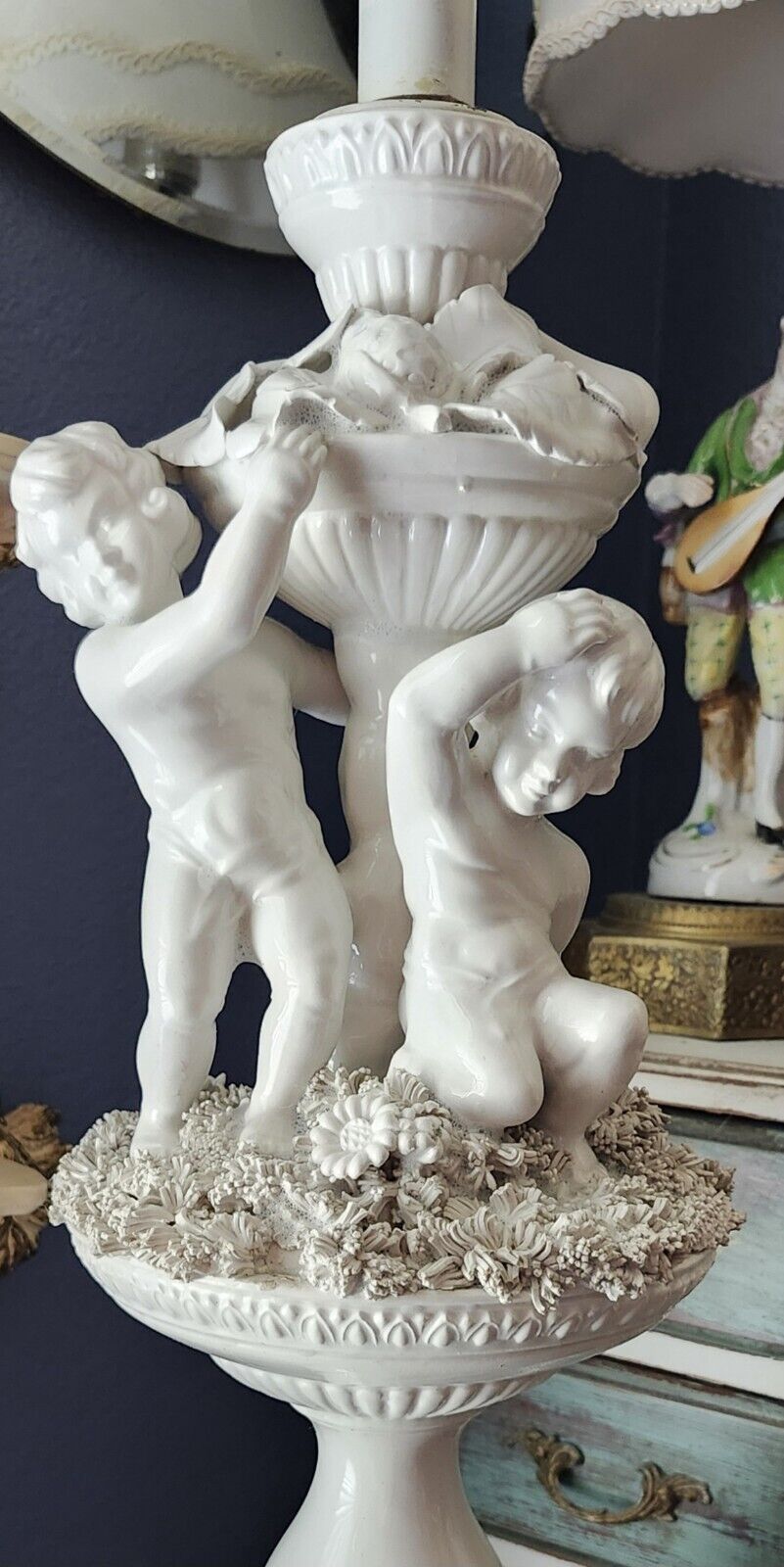 Tall Vintage Casa Pupo Lamp With 2 Cherubs And Ornate Detailing Rare Find MCM 