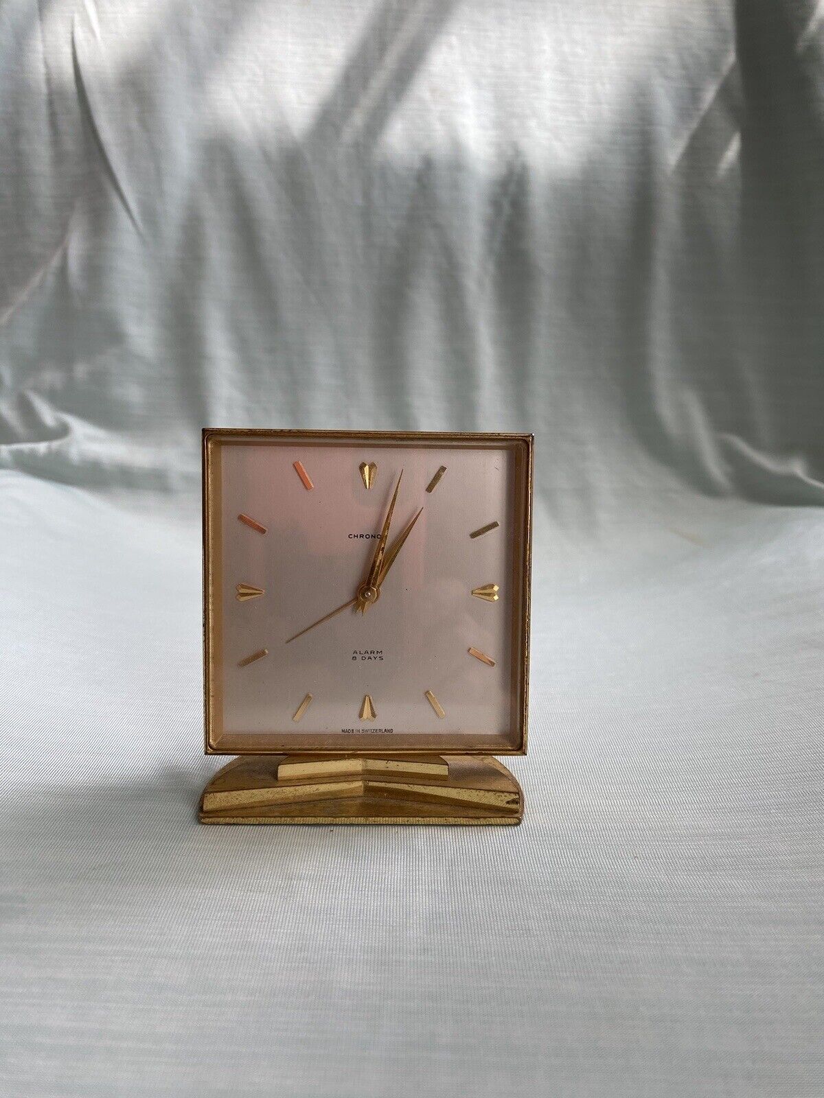 Vintage Chronos Swiss Made 8 Day Brass Alarm Clock Working