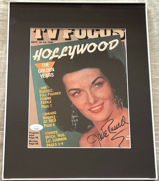 Jane Russell autographed signed 1988 TV Focus magazine cover matted & framed JSA