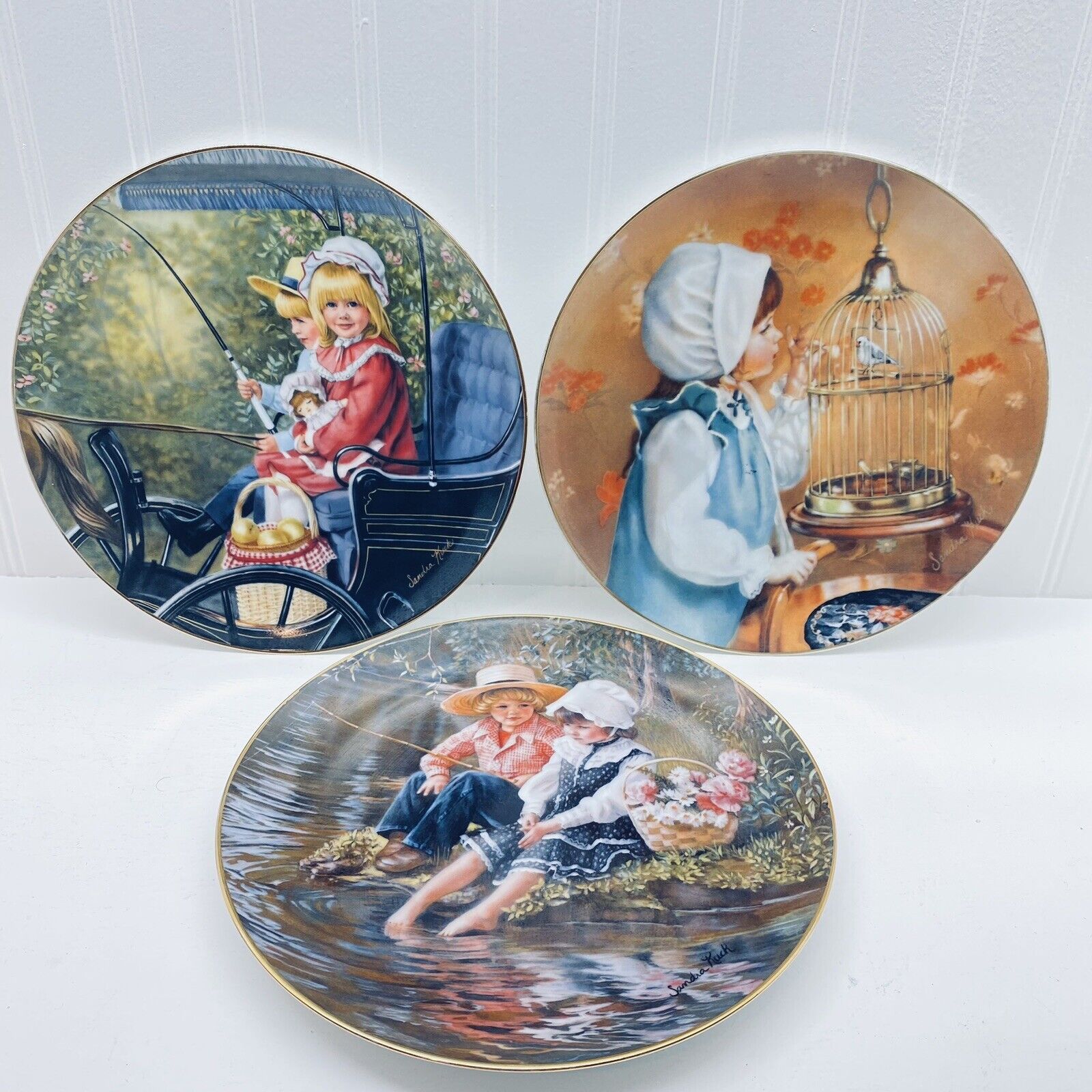 Vintage RECO Porcelain Collector Wall Plates 1983 SIGNED SANDRA KUCK Set Of 3
