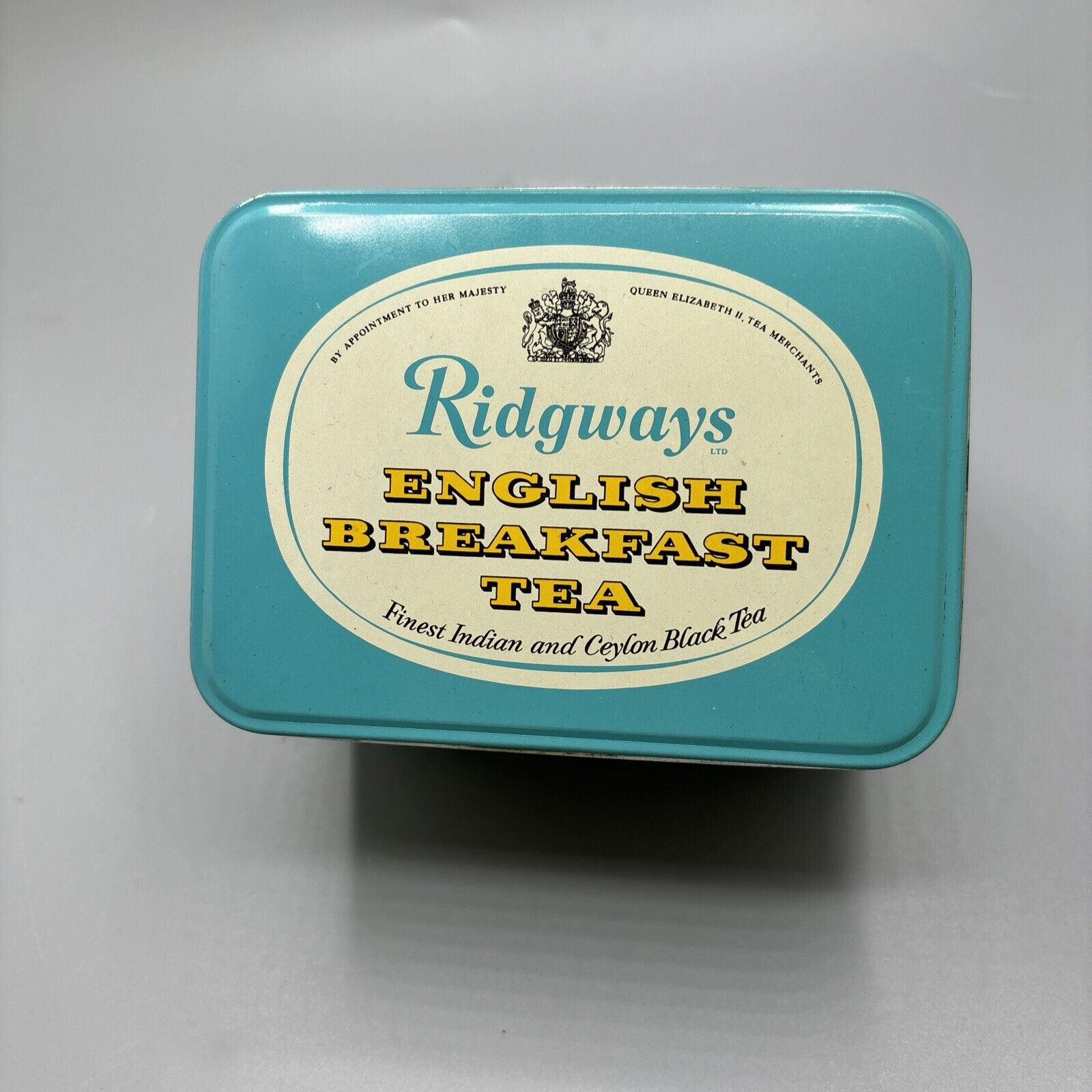 Vintage Ridgeways Tea Tin English Breakfast Tea Aqua Teal Green
