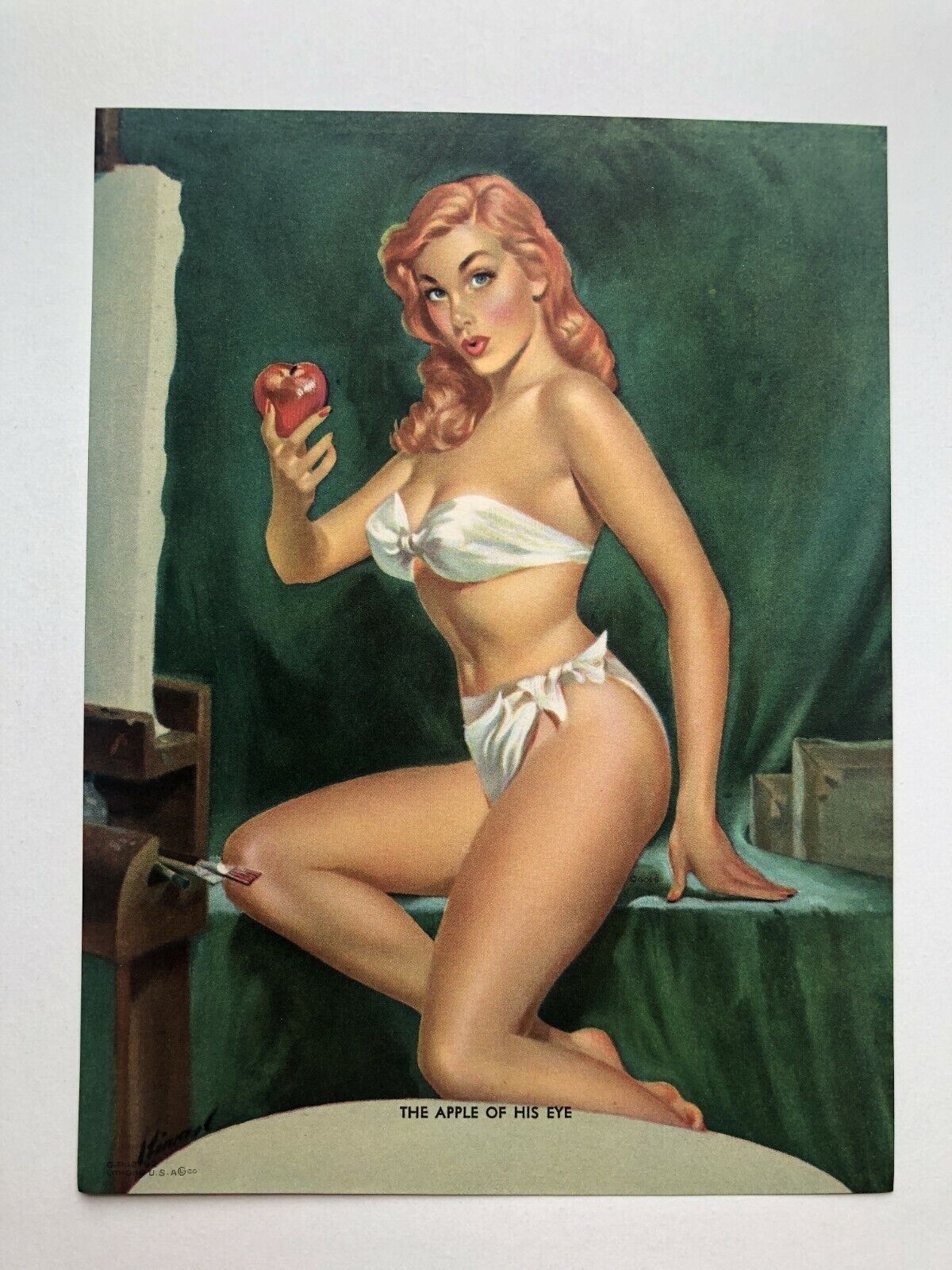 1950's Pinup Girl Picture Red Head Eating Apple in Bikini by Kimmel