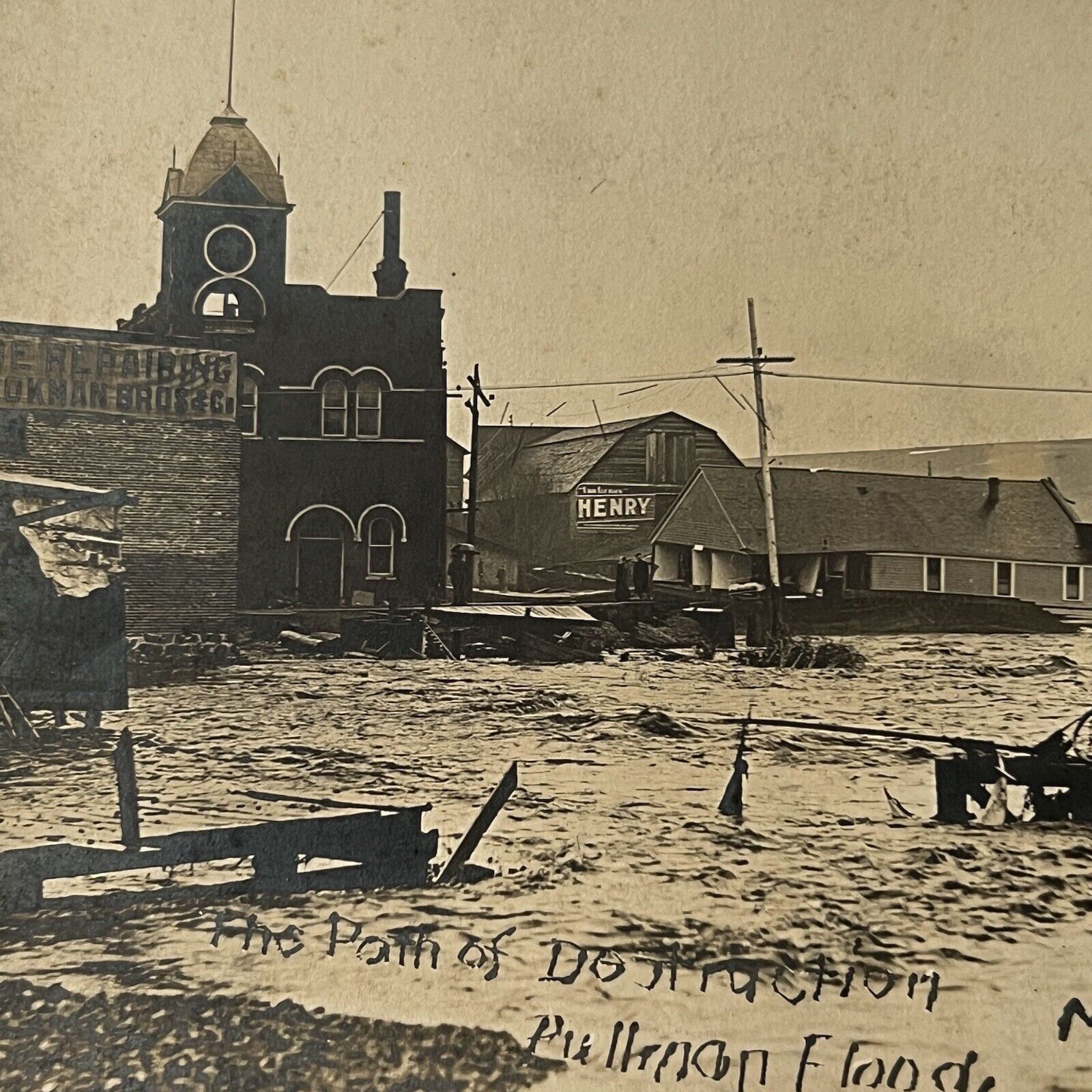 Antique RPPC Real Postcard Pullman WA Flood Story On Back Poor Man Disappeared