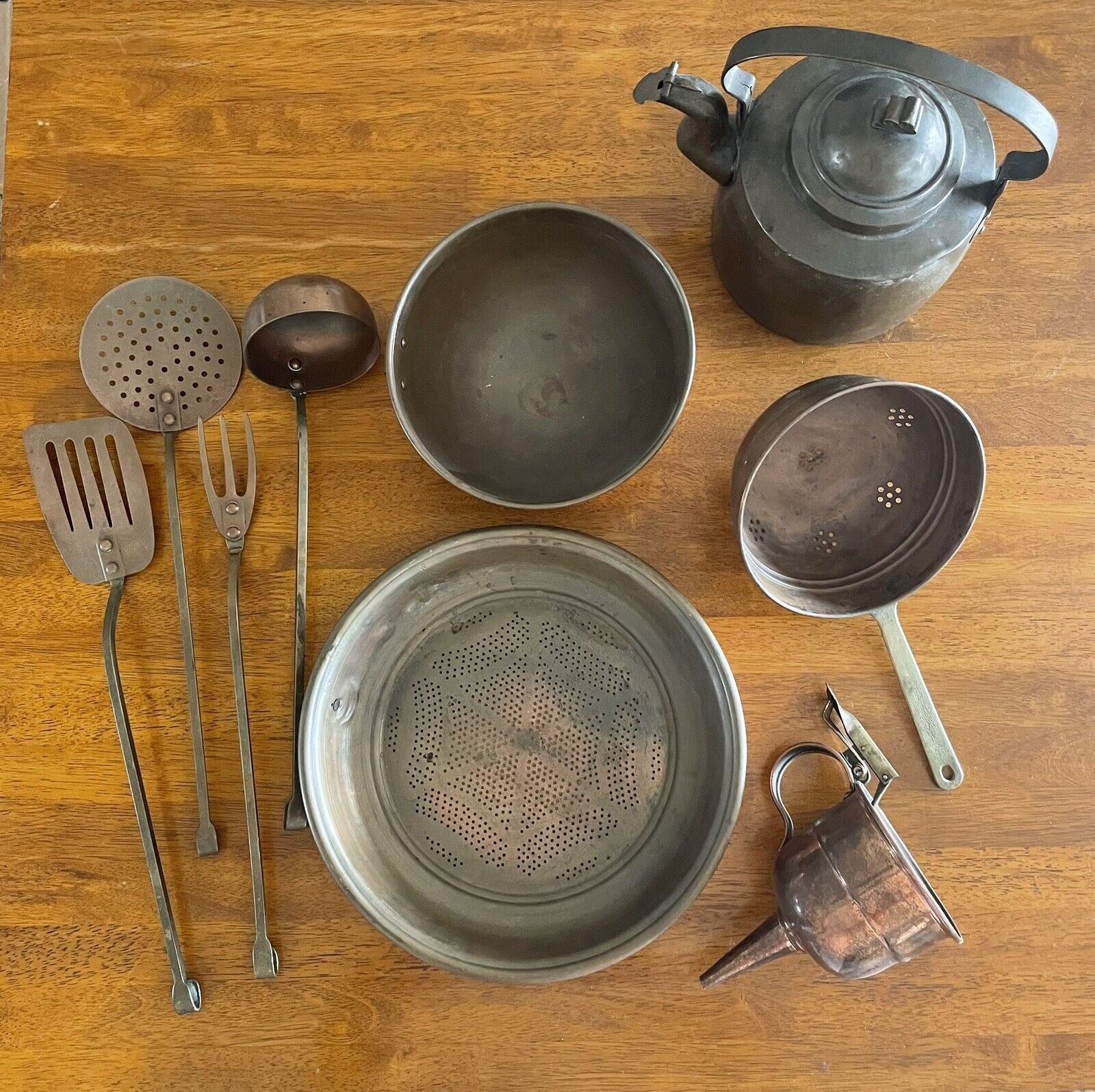 Copper Cooking Collection 9 Items Nice Patina - Look At Pictures $225+ Value