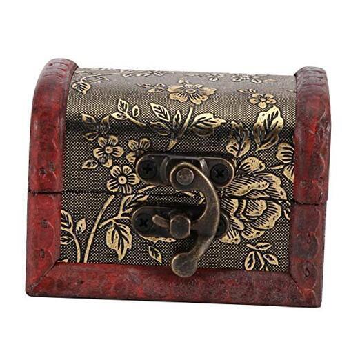Hztyyier Vintage Wood Treasure Chest Decorative Jewelry Keepsake Boxes Trinket 