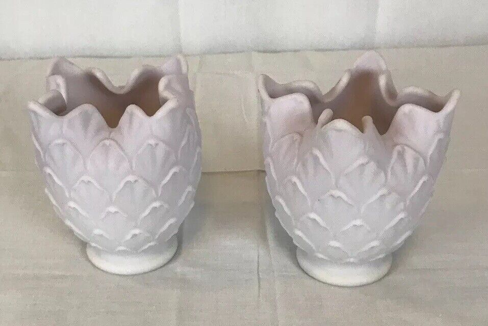 2 Vintage Imperial Milk Glass Artichoke Vase Candle Gray Doeskin Pre 1972 