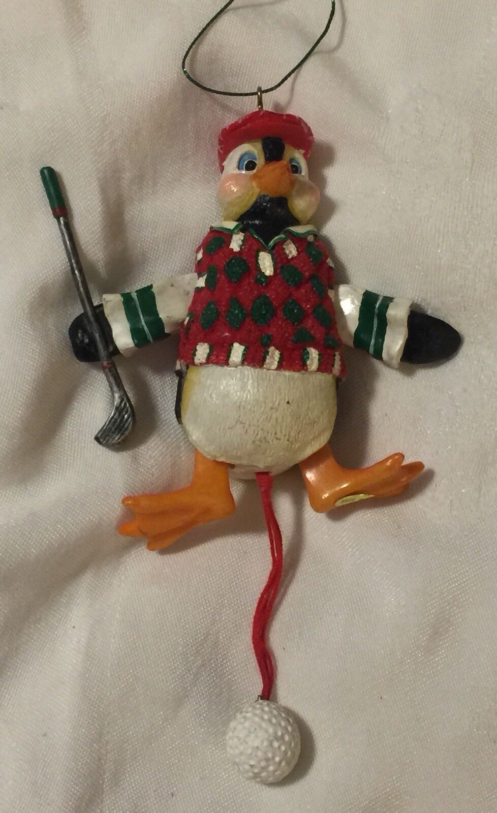 Snowman Golfer Pull-String Christmas Ornament Club Ball Holiday Tree Decor Gift