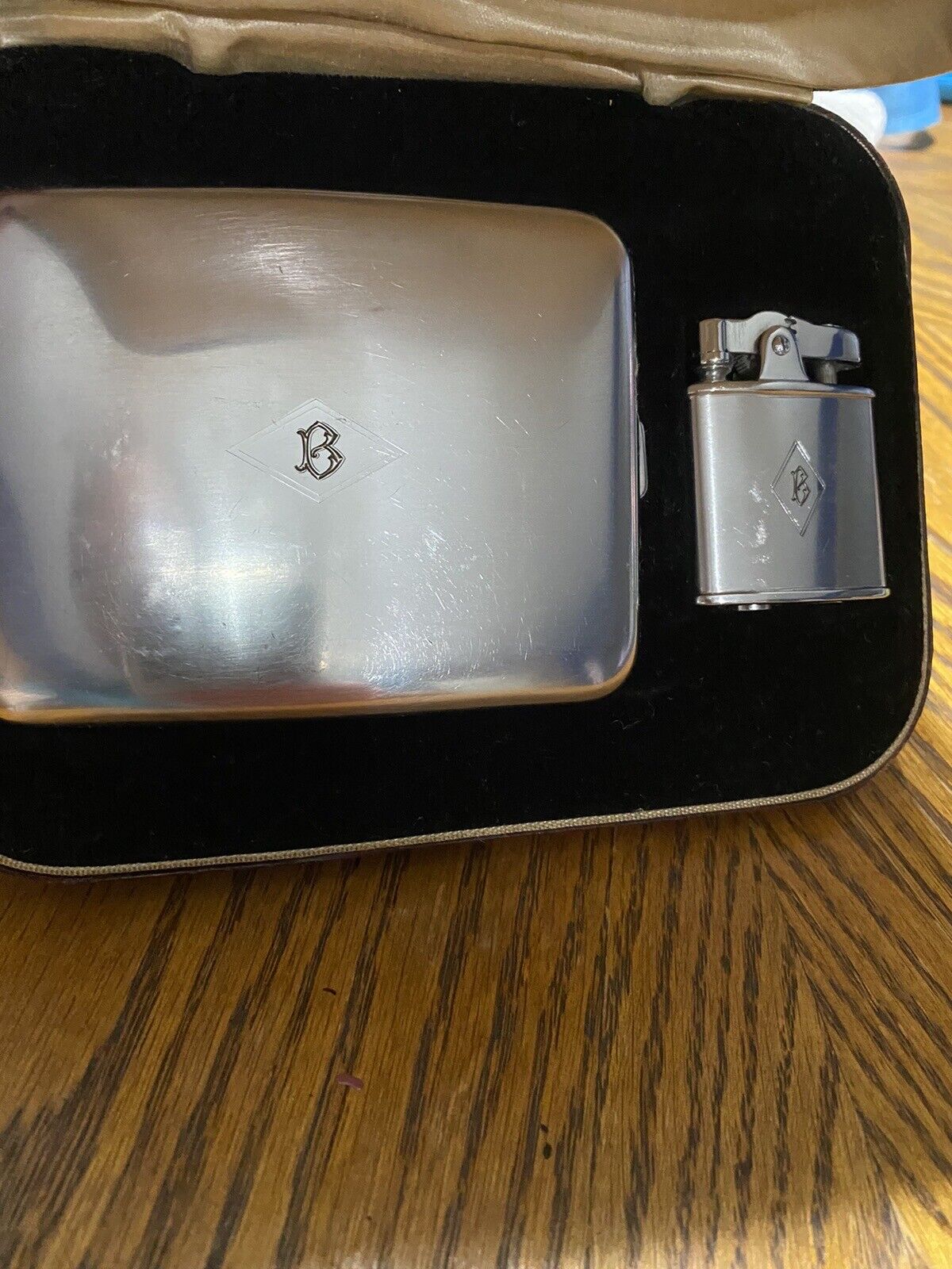 Ronson De-Light Chrome Made In USA Lighter & Case Box Set - Both Engraved 
