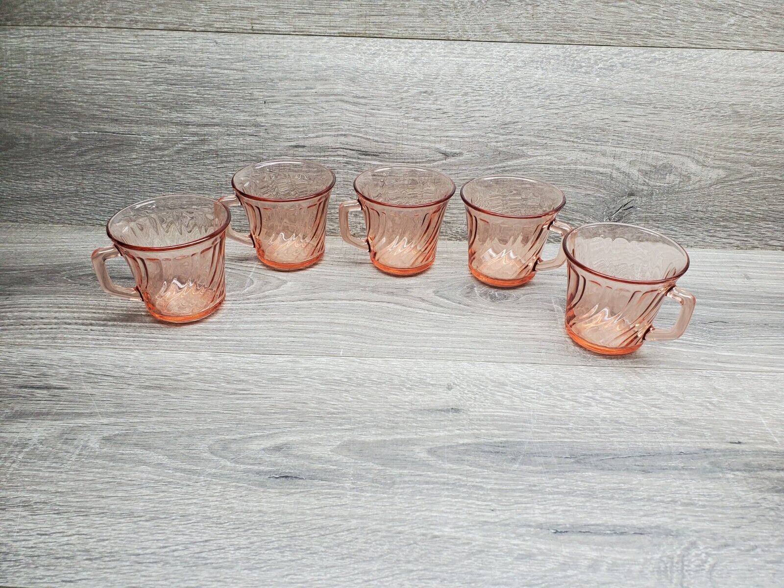 Vtg Arcoroc France Pink Rosaline Swirl Glasses/Cup/Coffee/Tea Cups Set Of 5