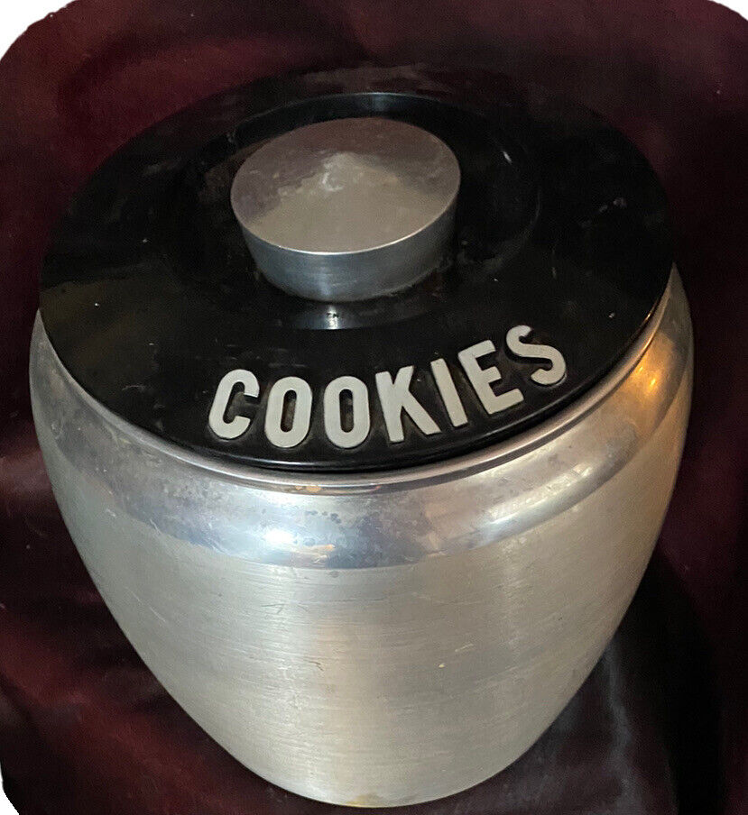Vintage Kromex Aluminum Cookie Canister GUC Repaired Lid Made In USA