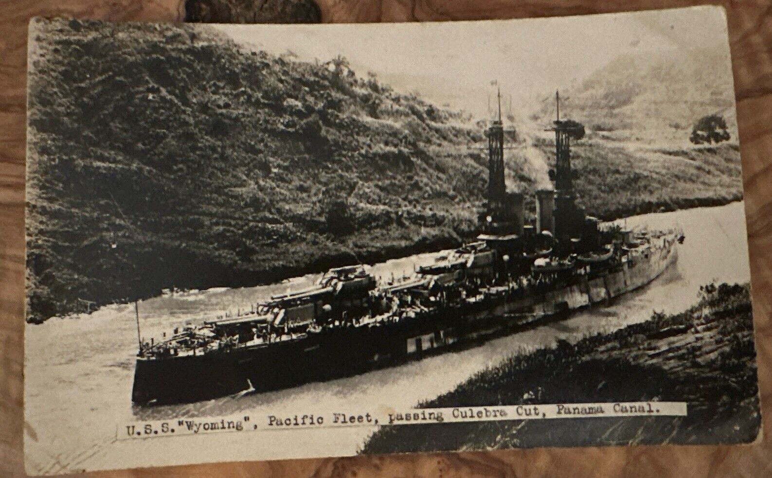 Antique Postcard U.S.S. “Wyoming”, Pacific Fleet Passing Culebra Panama Canal