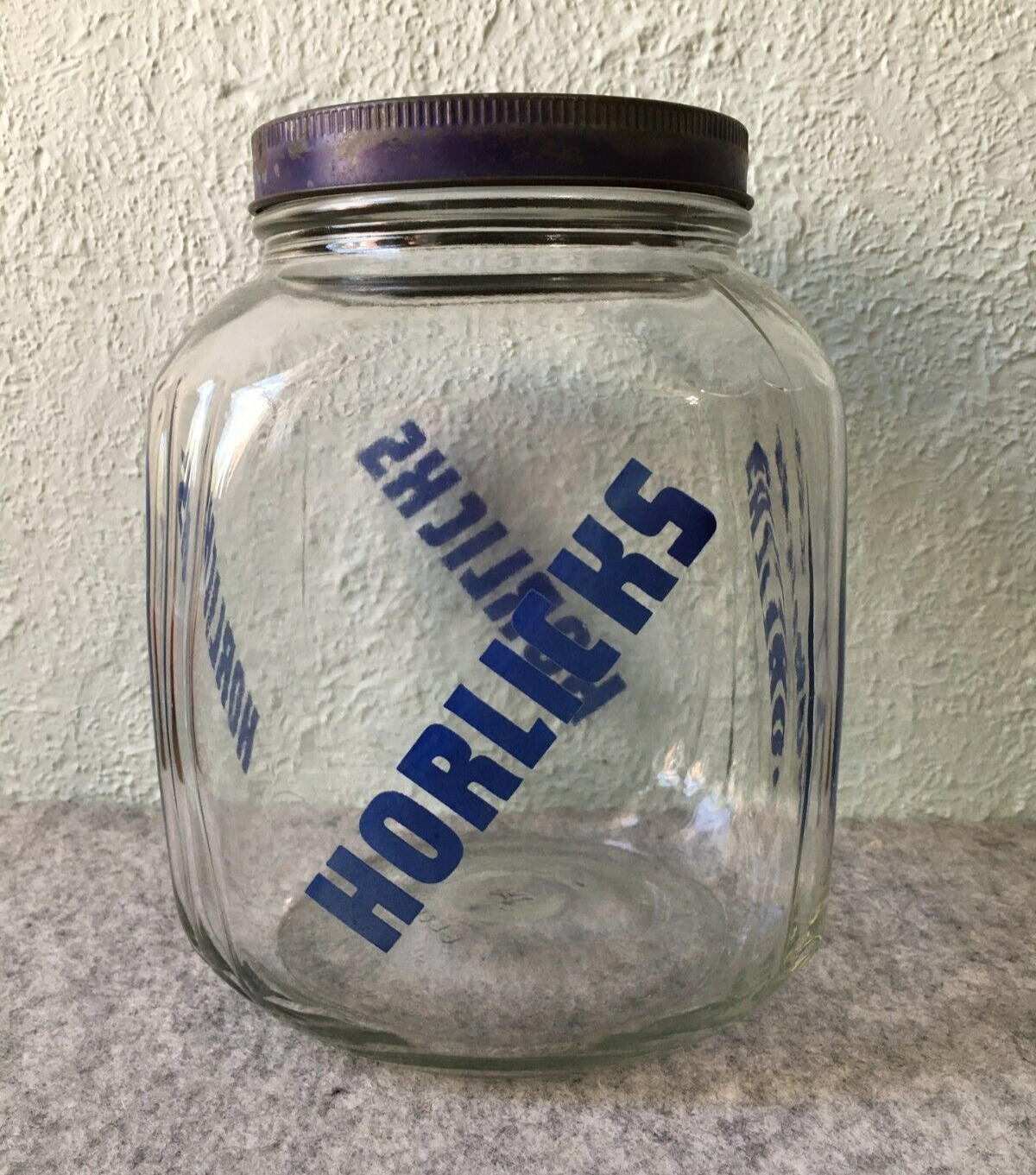 Vintage 1940s Hazel Atlas Glass Canister Jar Advertising Horlicks One Gallon