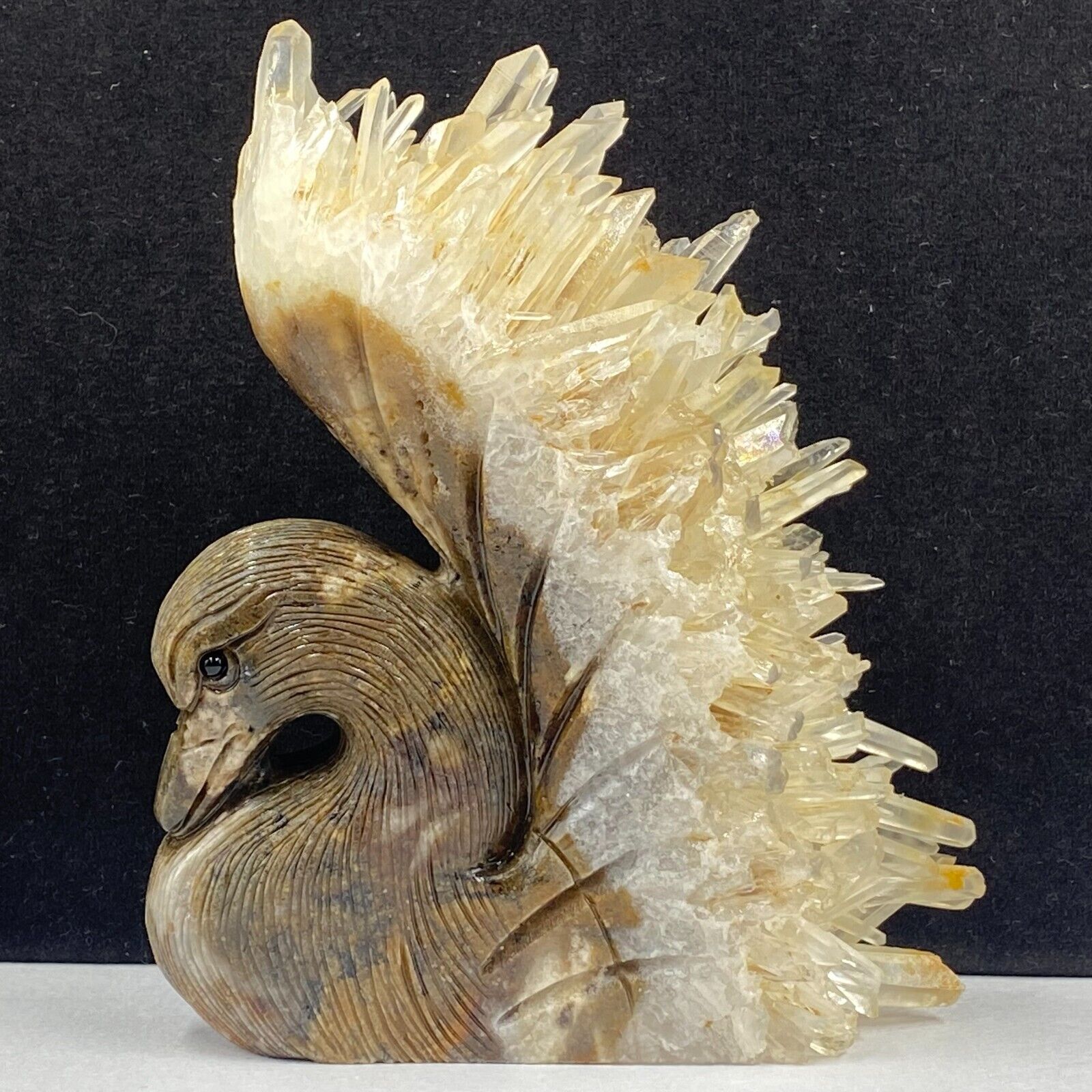 481g Natural quartz crystal cluster mineral specimen, hand-carved the Swan, gift