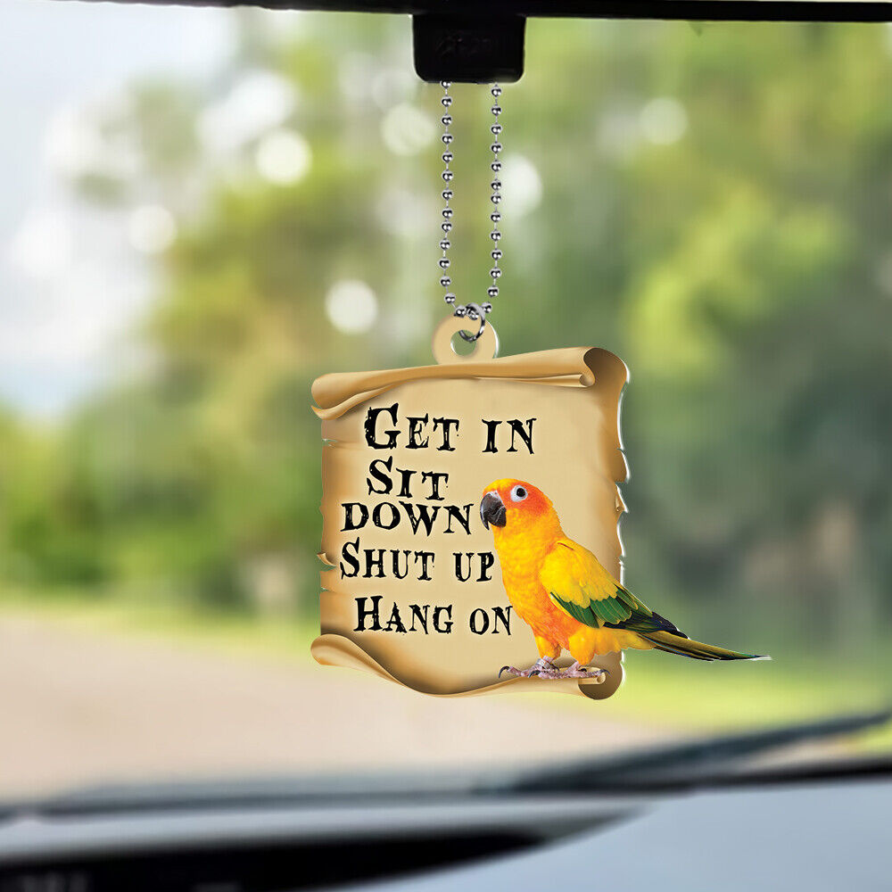 Sun Conure Get In Sit Down Shut Up Hang On Car Ornament, Sun Conure Car Ornament