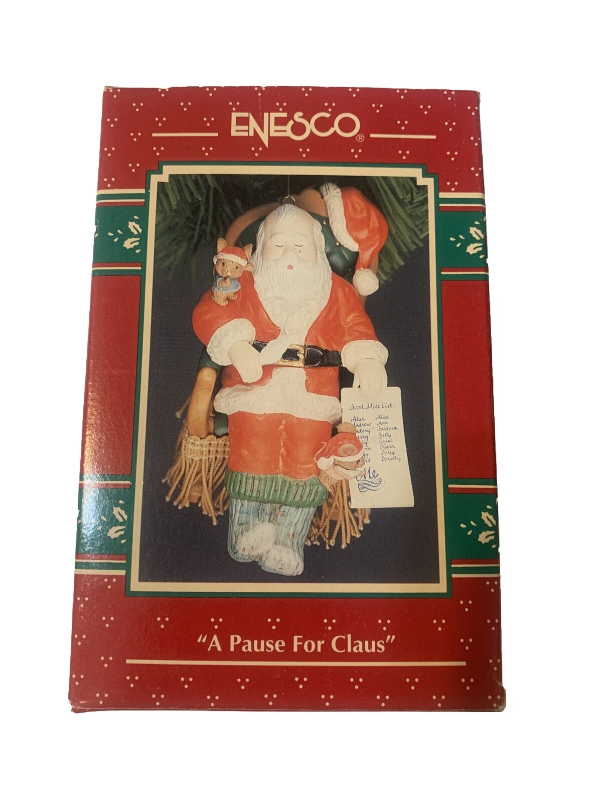 Enesco A Pause For Claus Christmas Tree Ornament 1993 Vintage 