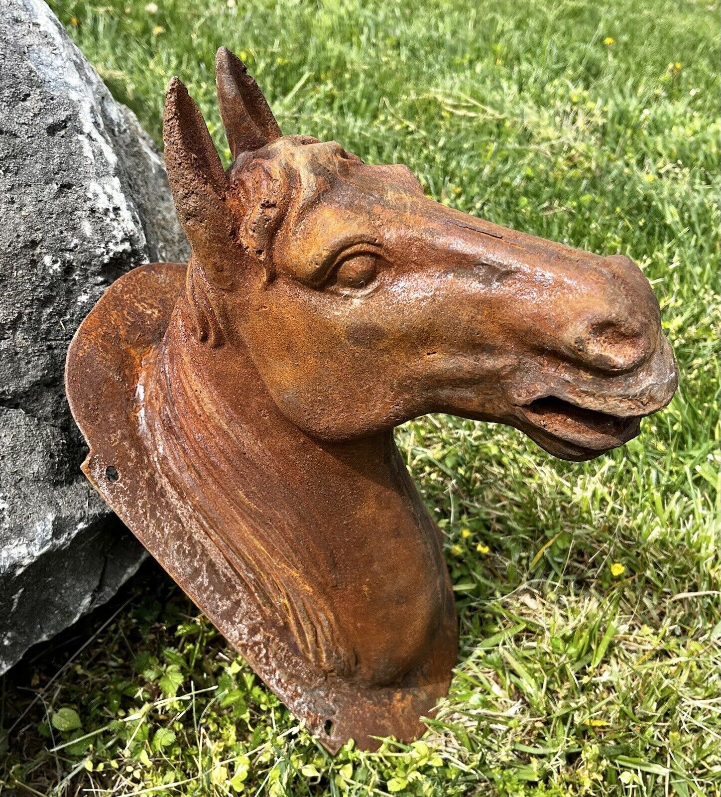 Horse Head Rusty Cast Iron Wall Plaque Outdoor Decor, 13” Tall
