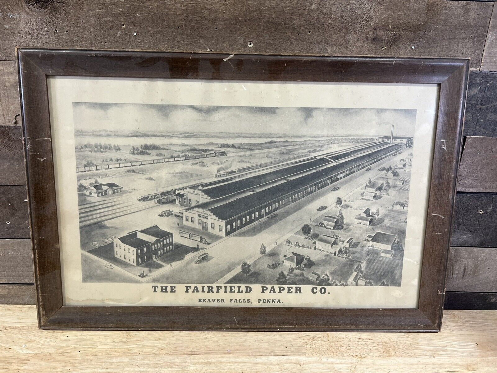 Vintage Wood Framed Poster “The Fairfield Paper Co. Beaver Falls, Pennsylvania 
