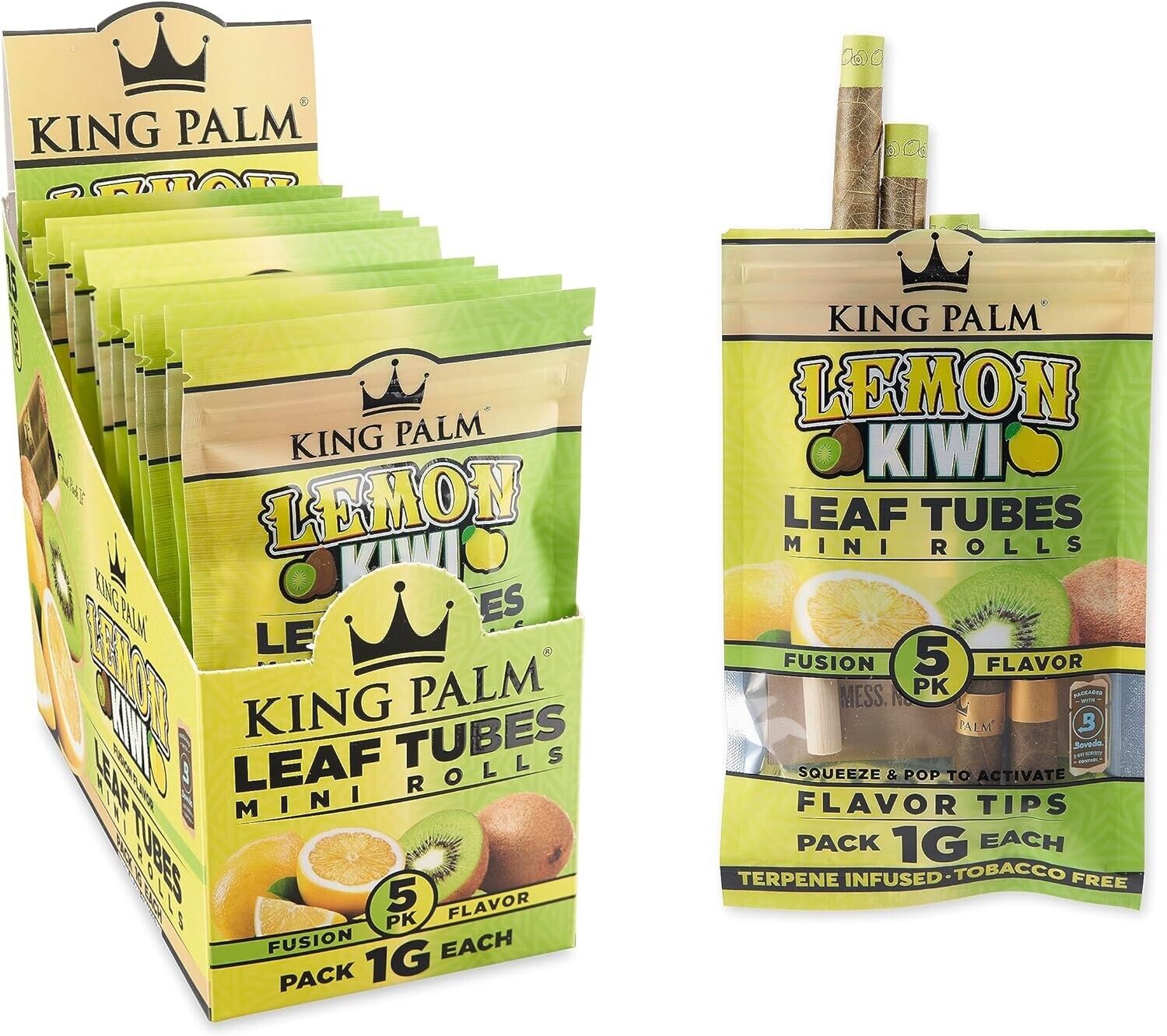 King Palm | Mini | Lemon Kiwi | Palm Leaf Rolls | 15 Packs of 5 Each = 75 Rolls