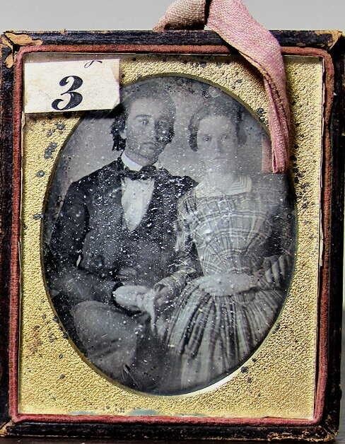 Sealed 1/4 1840s Daguerreotype Married ID'd Couple Waupun Wisconsin Portage Ohio