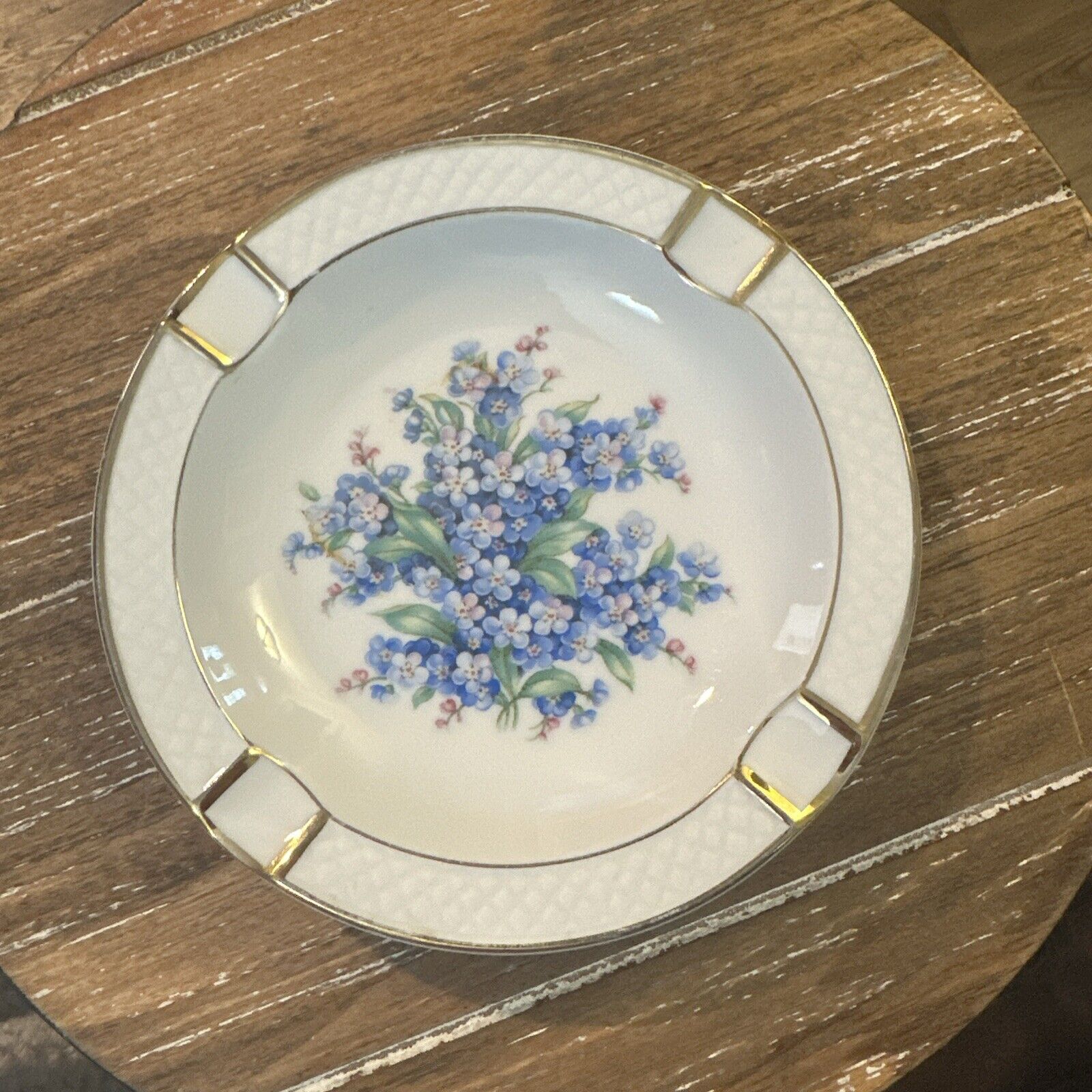 Vintage Ashtray Plate Schumann Arzberg Germany Blue Floral Gold Trim Violets