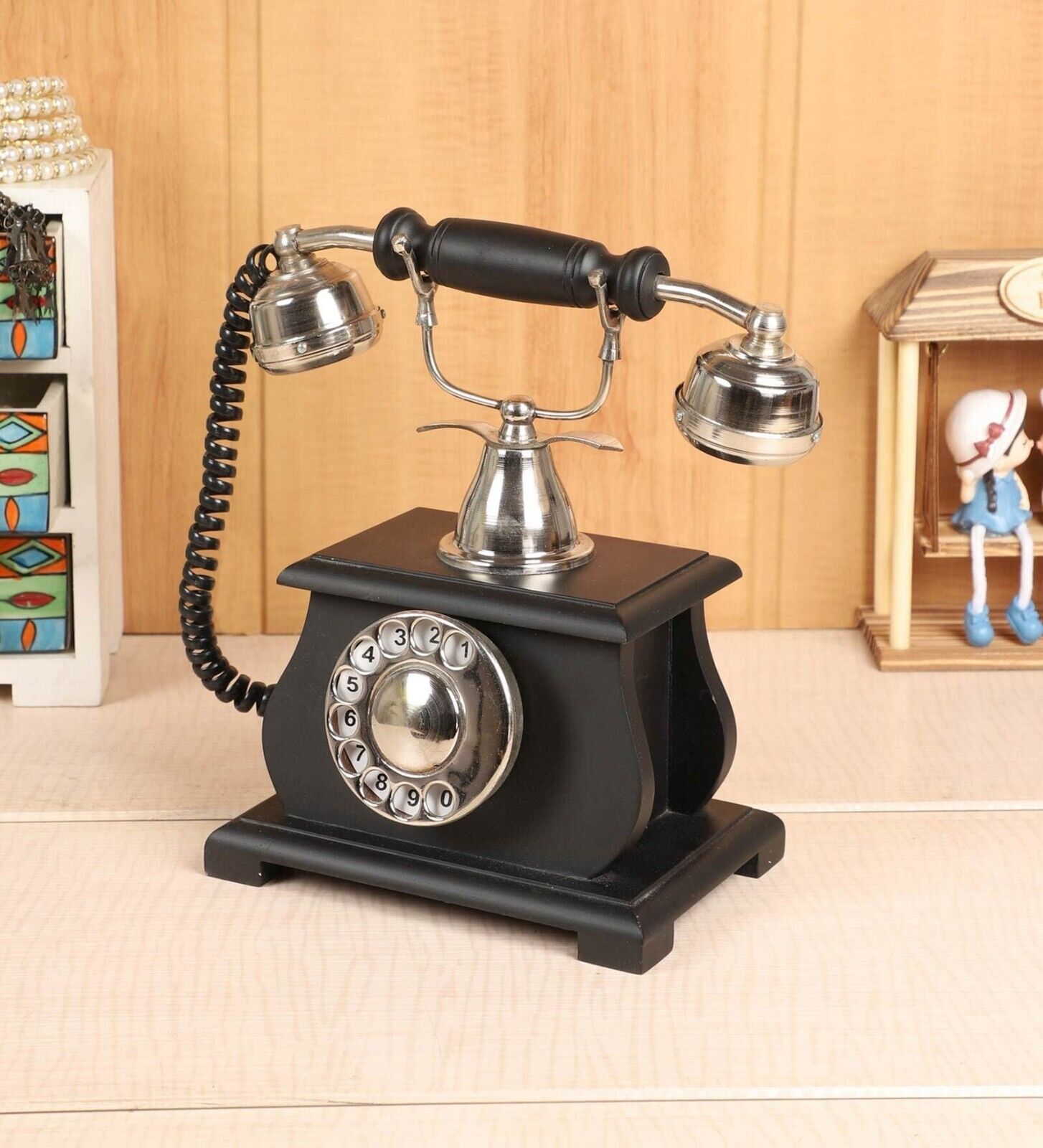 Victorian Replica Phone Handcrafted Brass & Wood Showpiece Classic Home & Office
