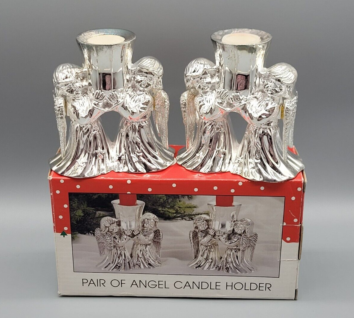 2 Vtg International Silver Company Angel Cherub Taper Candle Holder Silverplated
