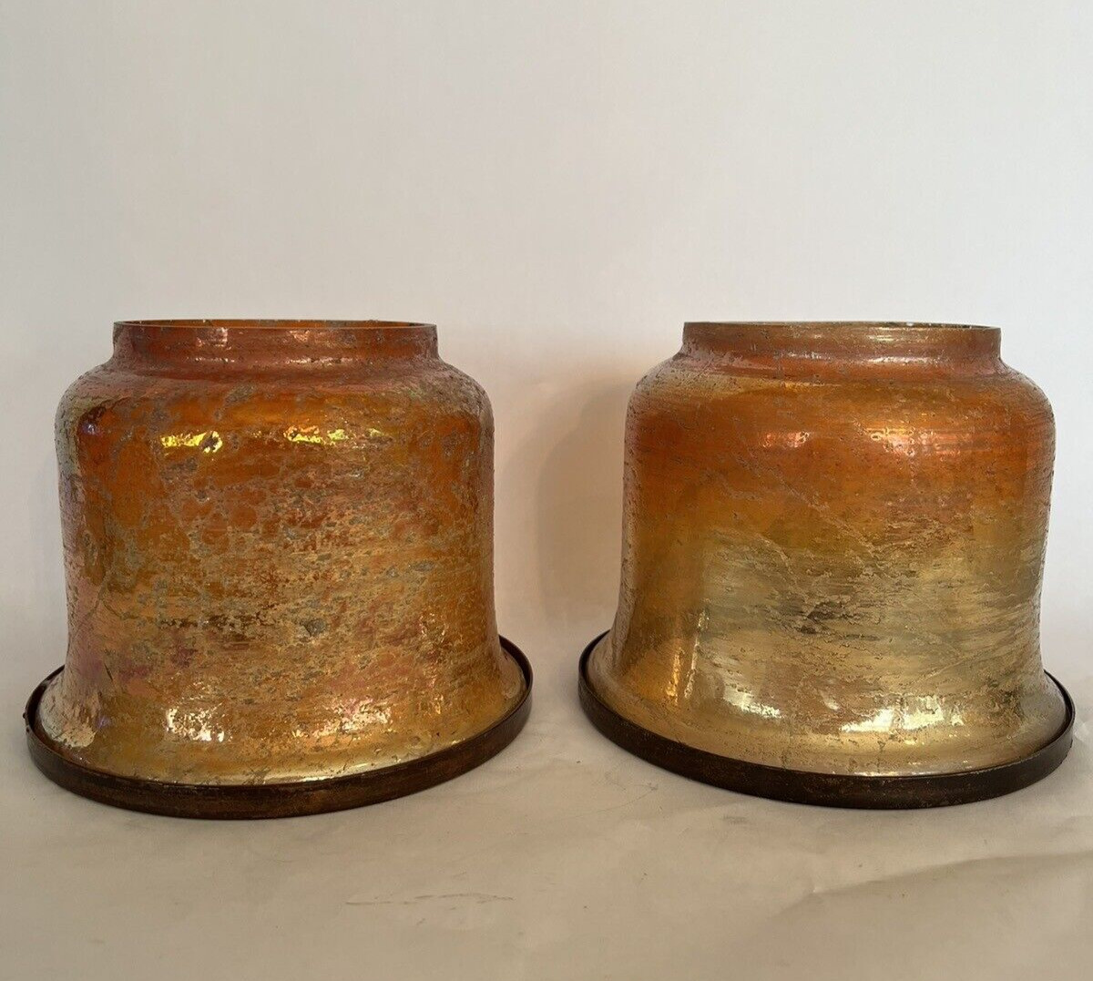 Vintage Iridescent Orange Lamp Shades Pair Excellent Used Condition  U460