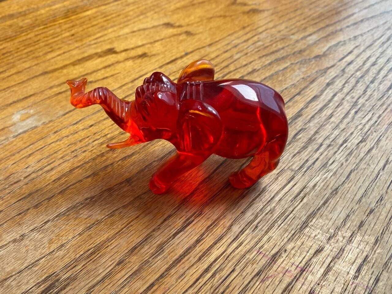 Vintage Carved Elephant Statue Bakelite/Lucite Cherry Red 153 Grams