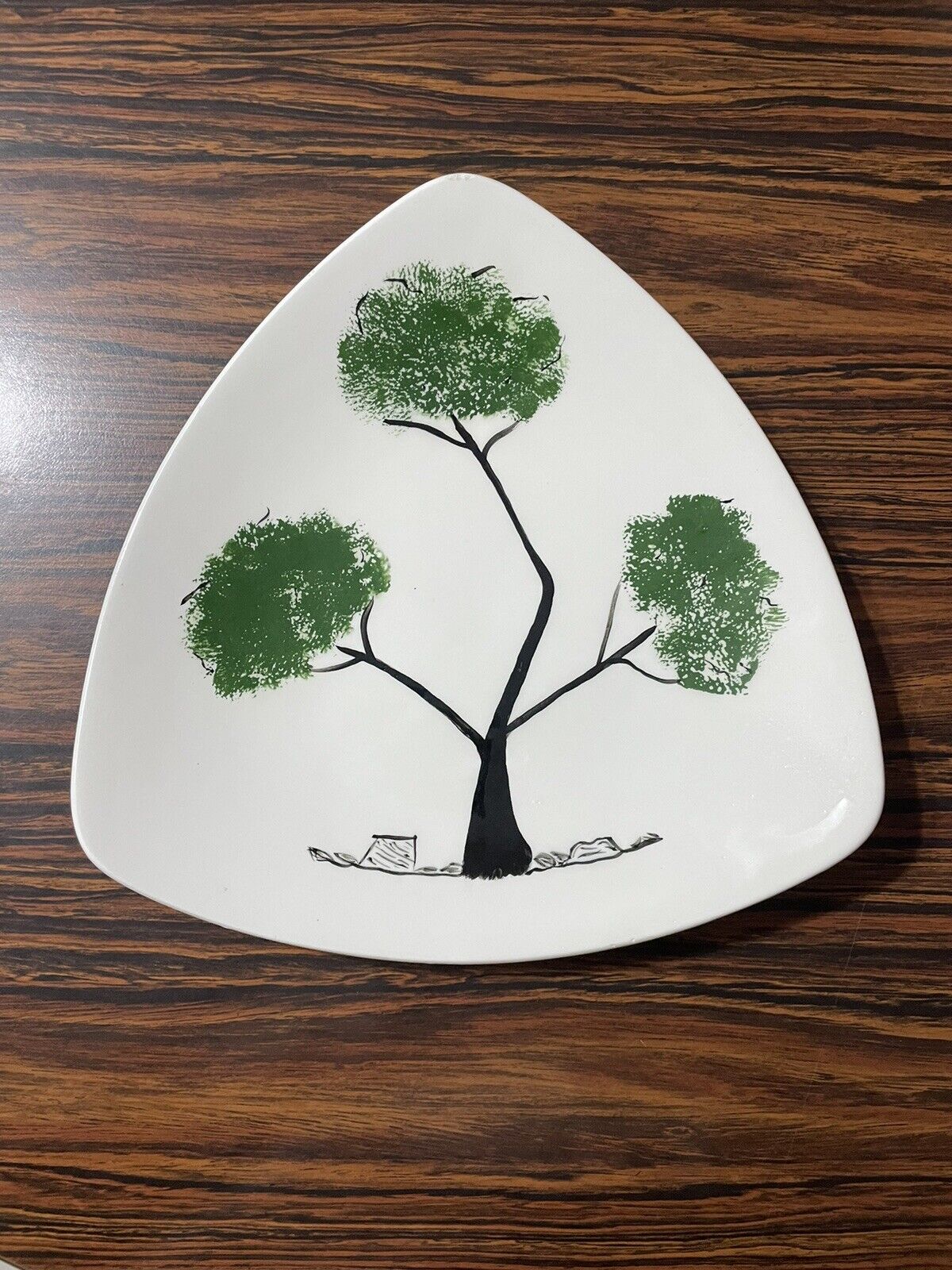 Vintage Ceramic Tray Triangle With Tree 1960 