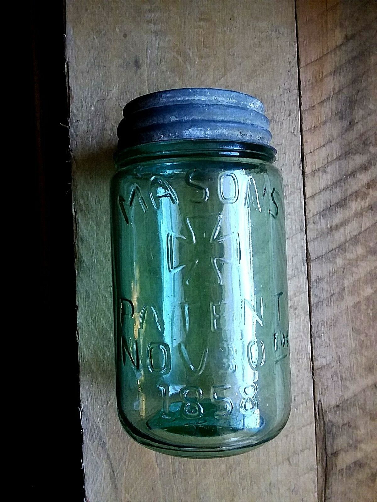 MASON'S PATENT 1858 PINT Jar ~ ZINC LID -  Antique Reproduction - APPLE GREEN