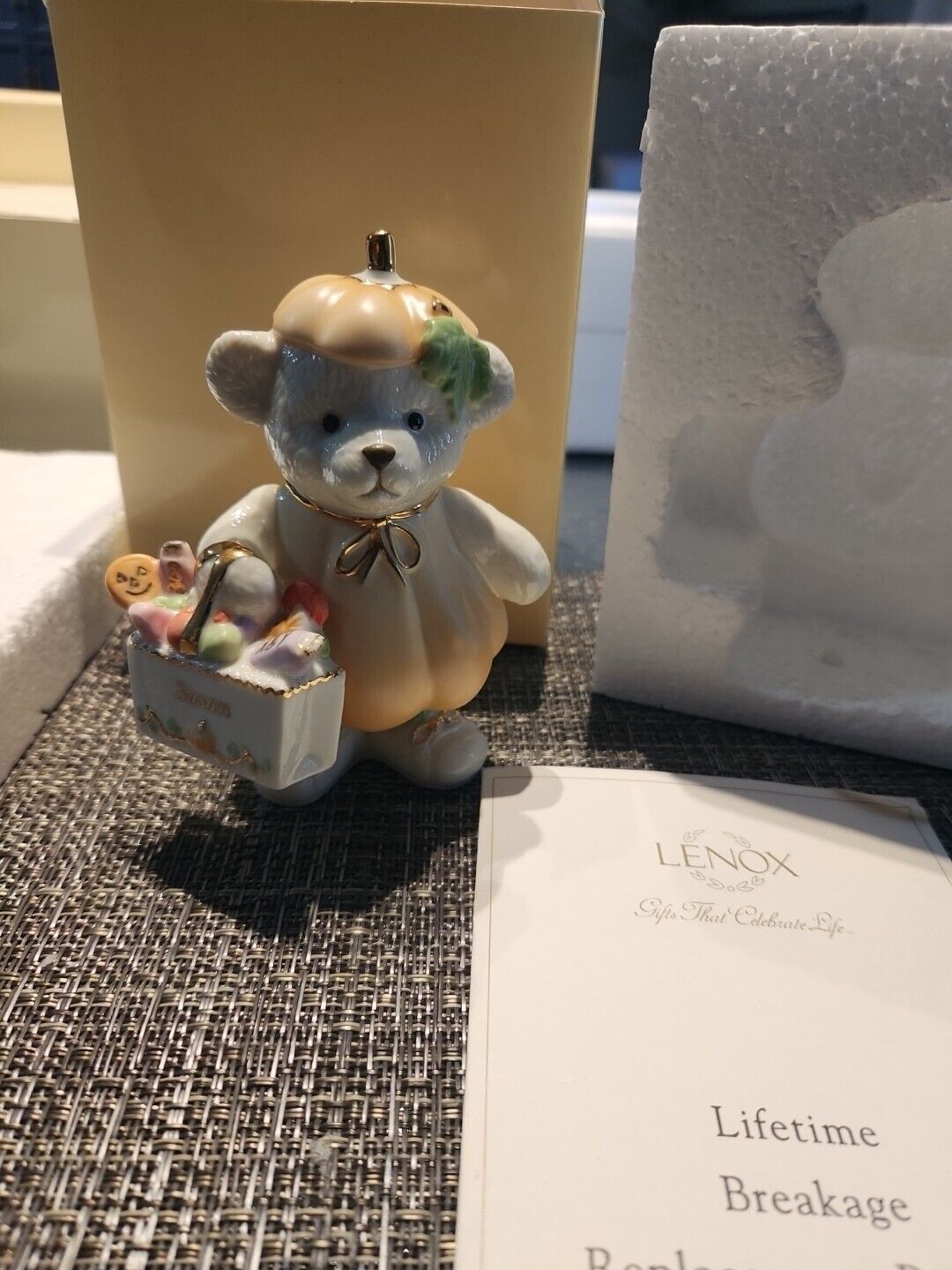 LENOX ‘My Halloween Teddy’ Pumpkin Bear Porcelain Figurine With Box And Coa 