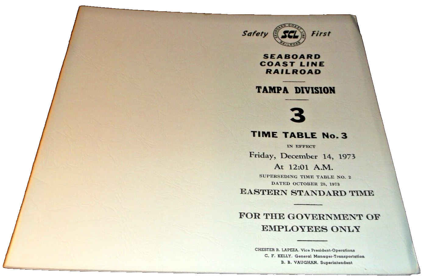 DECEMBER 1973 SCL SEABOARD COAST LINE TAMPA DIVISION EMPLOYEE TIMETABLE #3