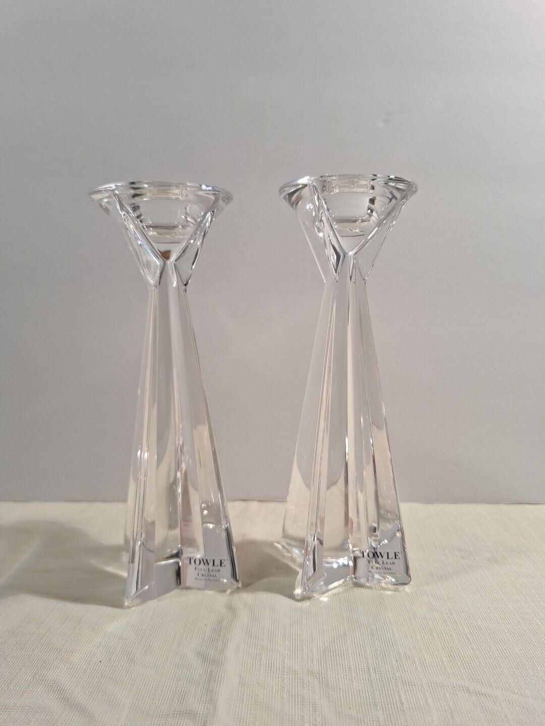 TOWLE Full Lead Crystal Candle Stick Holders Made In Austria 6.75\