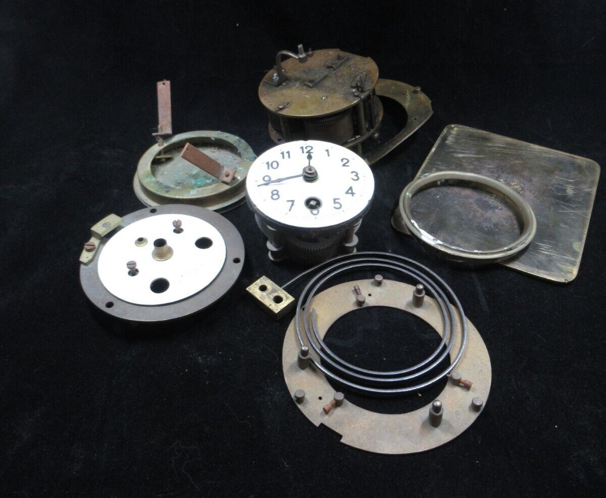 Lot of Vintage clock work parts craft or repair J V Kettell Boston Brass Ceramic