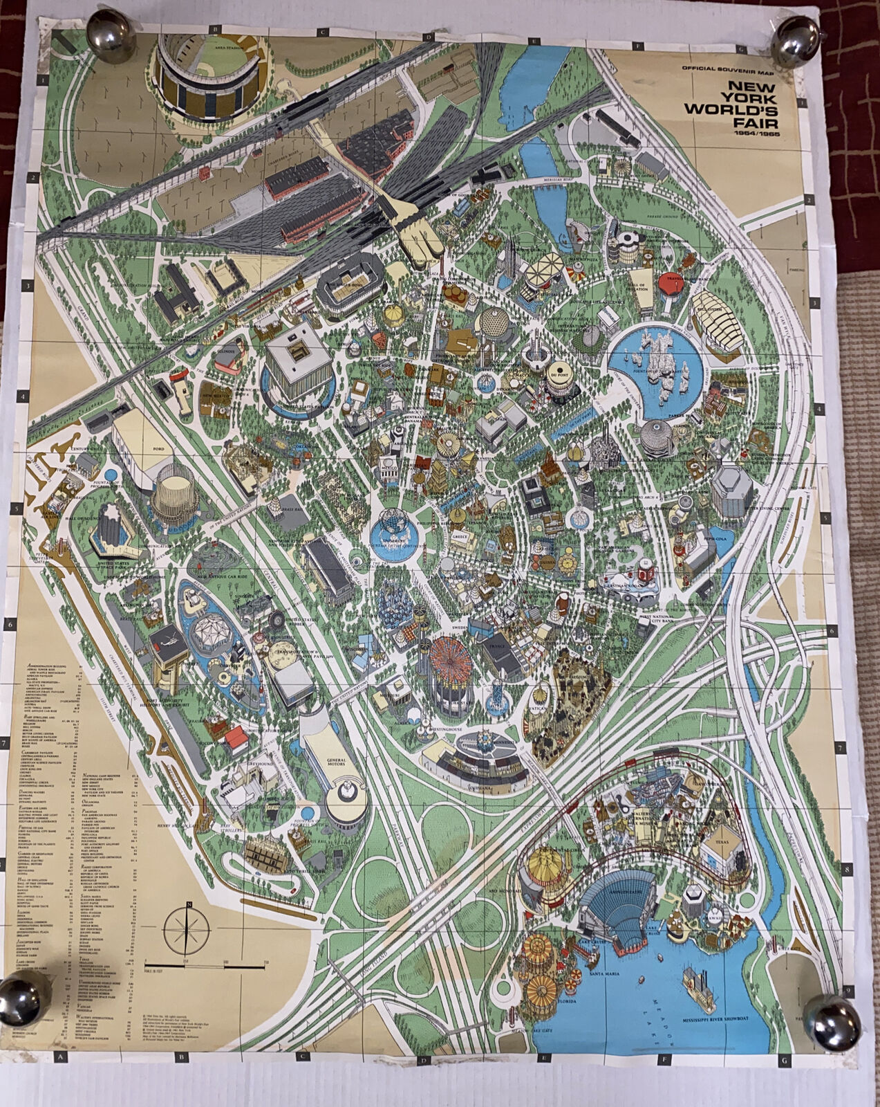 Vintage 1960s New York Worlds Fair Illustrated Poster Souvenir Map Bollmann RARE