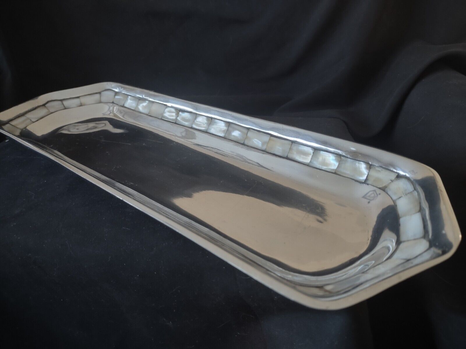 Vintage TOWLE Silver w/ Inlaid Mother of Pearl Serving Tray 14 ¾” X 5”