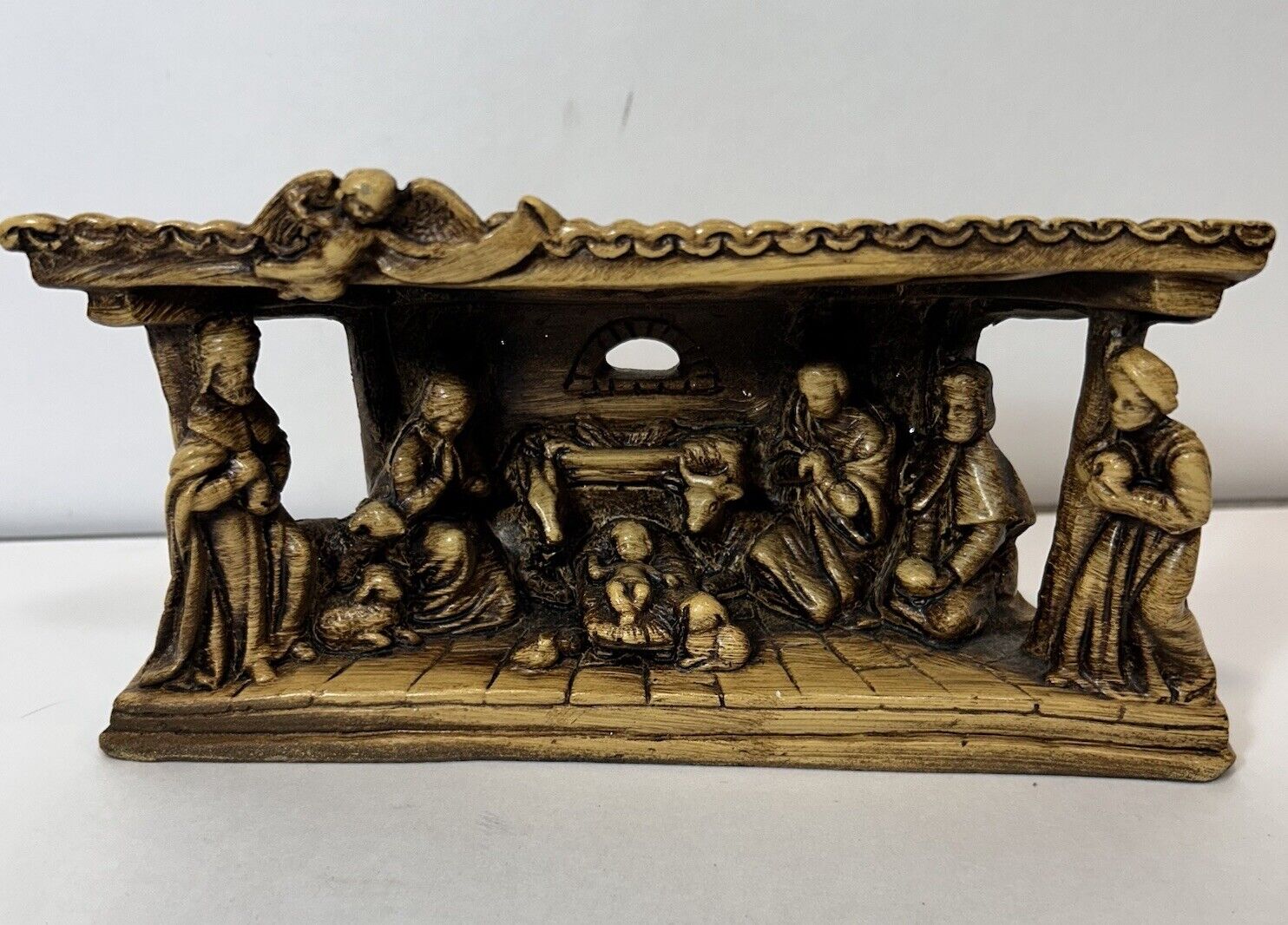 Vintage Nuova Legnoart Nativity Scene Jesus Mary Joseph Made in Italy Wood Look