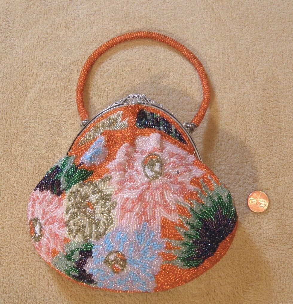 1970’s Vintage Hand Beaded Japanese Handbag for Kimono or Evening Wear TROPICAL