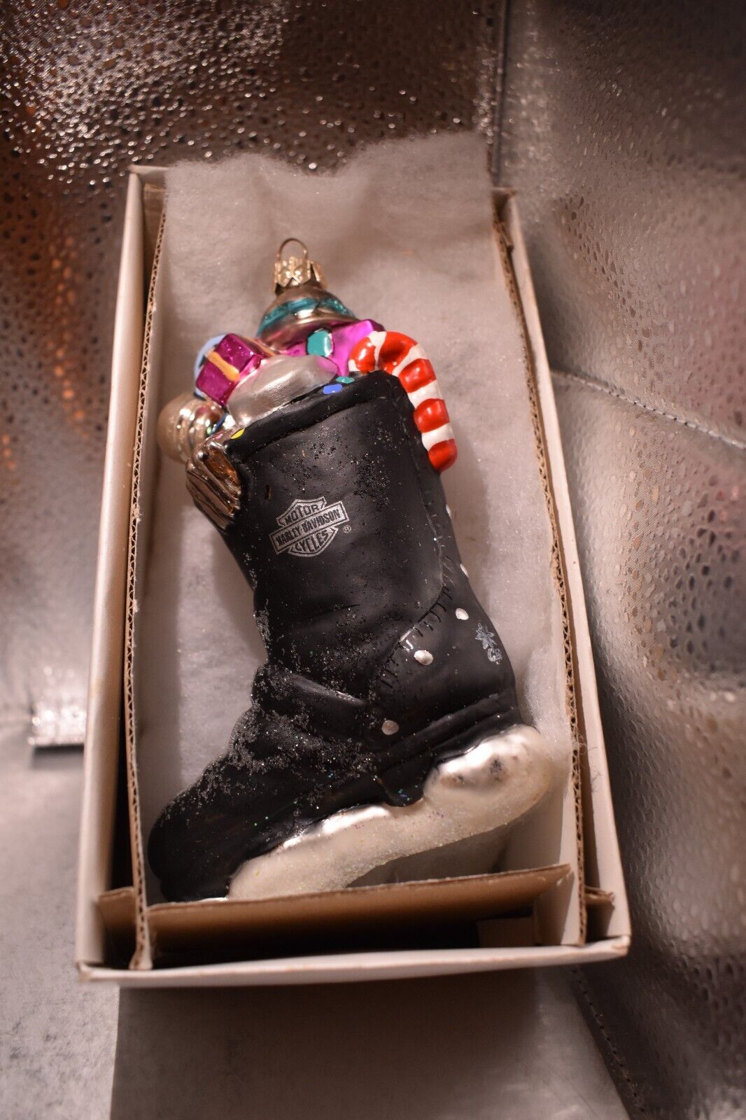 Christopher Radko Harley Davidson Ornament 1997 Biker Boot with Presents in Box