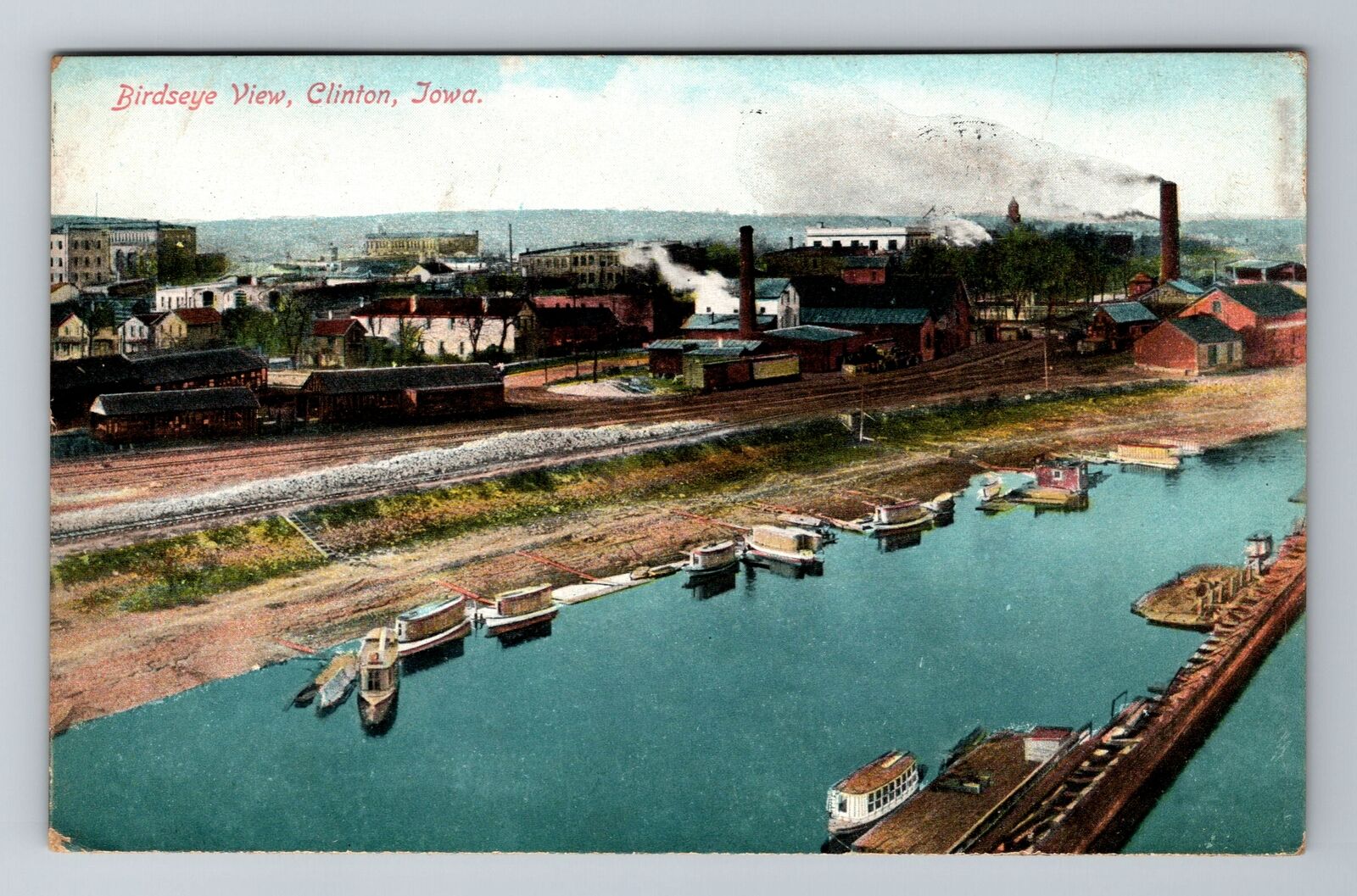 Clinton IA-Iowa, Birdseye View, Antique, Vintage c1912 Postcard