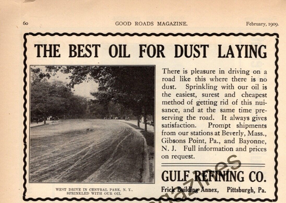 1909 Gulf Oil original ad for Road Dust laying oil - Extremely rare