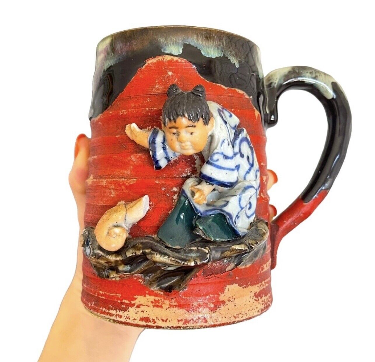 RARE Vintage Japanese Sumida Gawa Mug with a Handle 19th Century