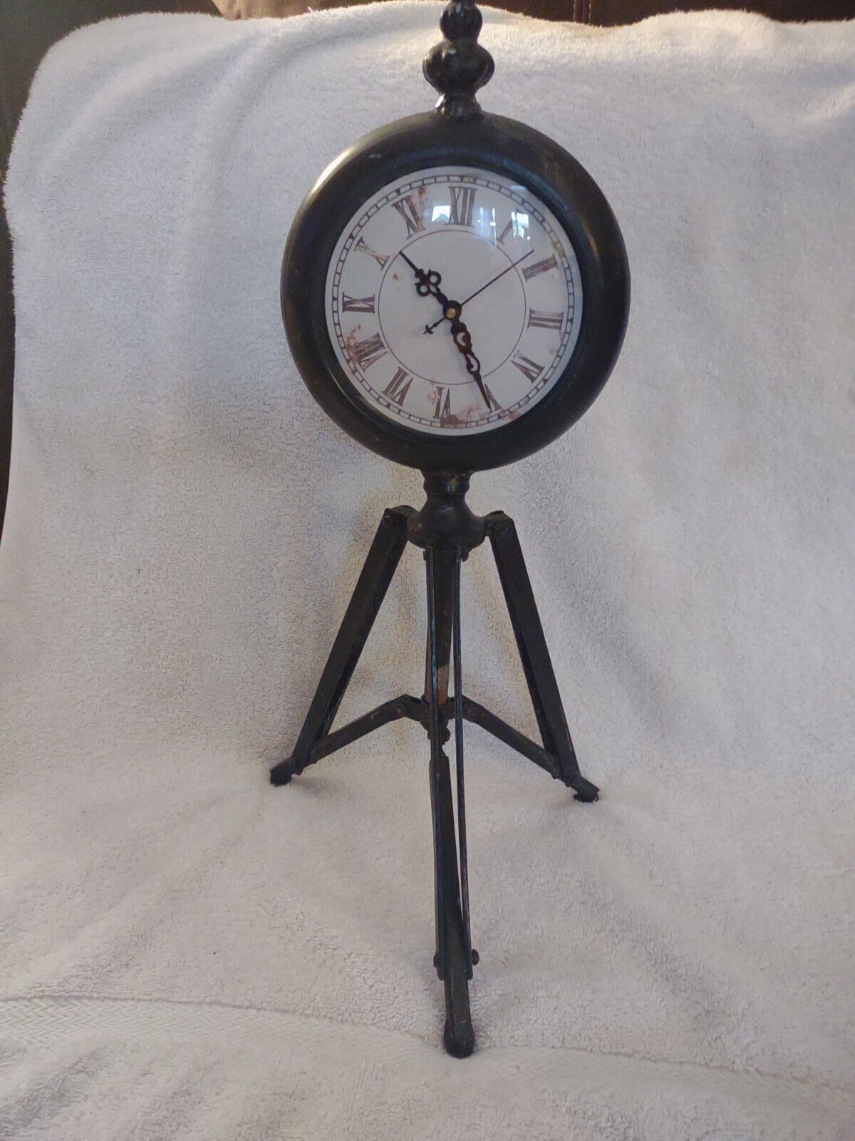 Clock On Tripod Decoration Tested and Working